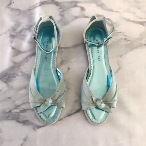 β¨HPβ¨ Colin Stewart Suede Bow Ankle Strap Flats 8 Aqua - Picture 4 of 10